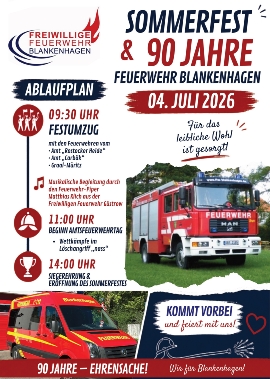 Blaha -Sommerfest und 90 Jahre Feuerwehr Blankenhagen Plakat