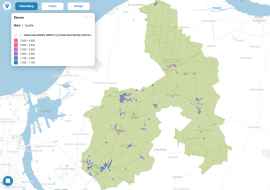 Abbildung 1: Amtsbereich mit Wärmelinien - je roter, desto höher ist der Wärmebedarf im Straßenabschnitt (Quelle: LGMV/urbio)